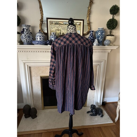 Lands' End Flannel Sz 1X A-Line Tunic Top Tartan Sides Pockets Plaid Cotton - Picture 2 of 7